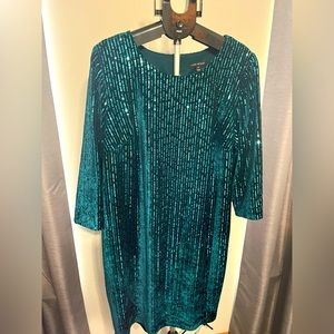 NWT Lane Bryant Aquamarine Velvet With Sequins Dress Long Sleeved Size 18